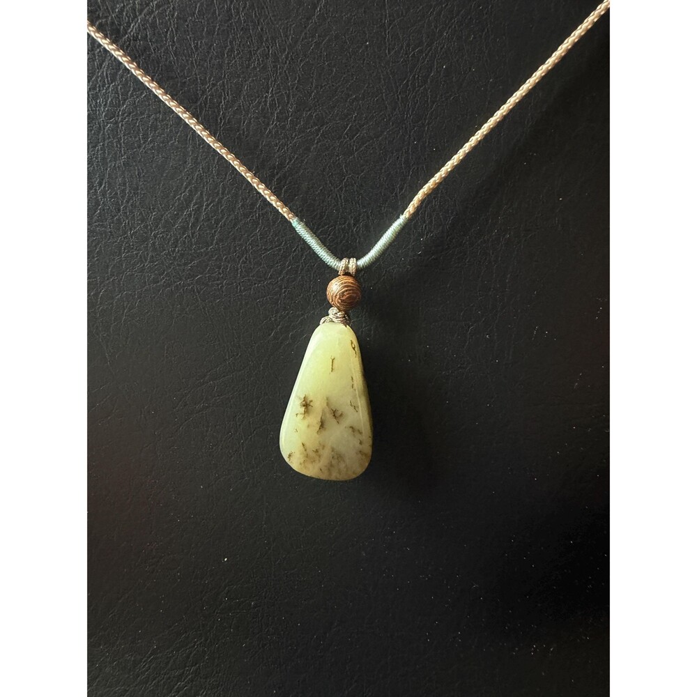 Natural Jade Teardrop Pendant Necklace Moss Inclusion Freeform Jade Necklace